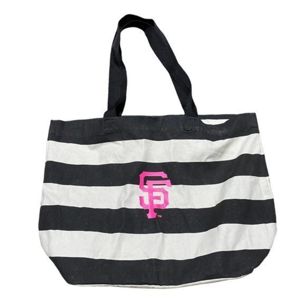 San Francisco Giants MLB Genuine‎ Merchandise Striped Tote Bag Black Cream Pink